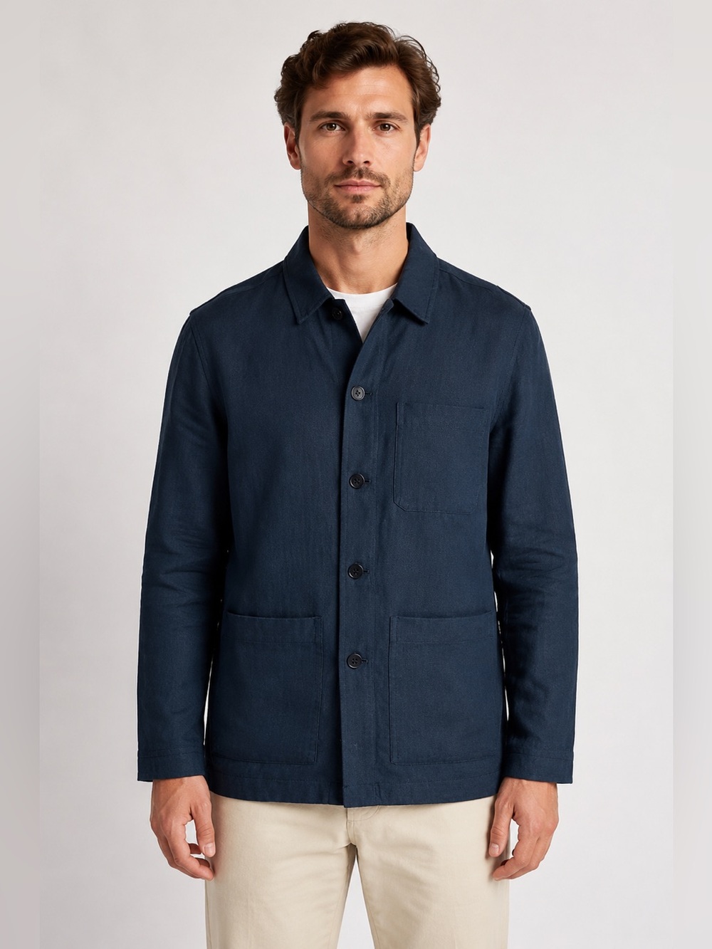 NWT Alex Crane Light Jacket Men’s XS Navy Blue 100% European Linen Chore Casual